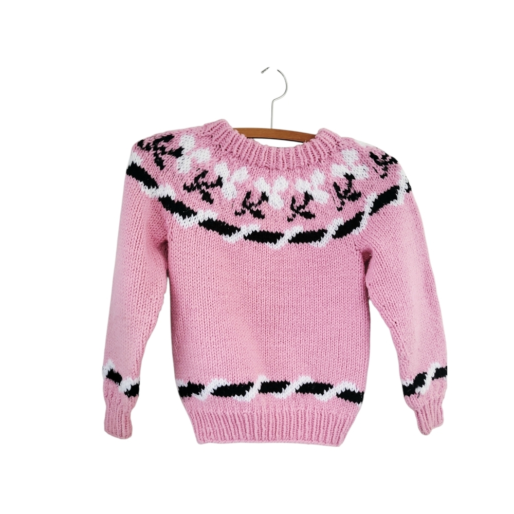 Vintage Girl's Hand Knit Pink Pullover Sweater M